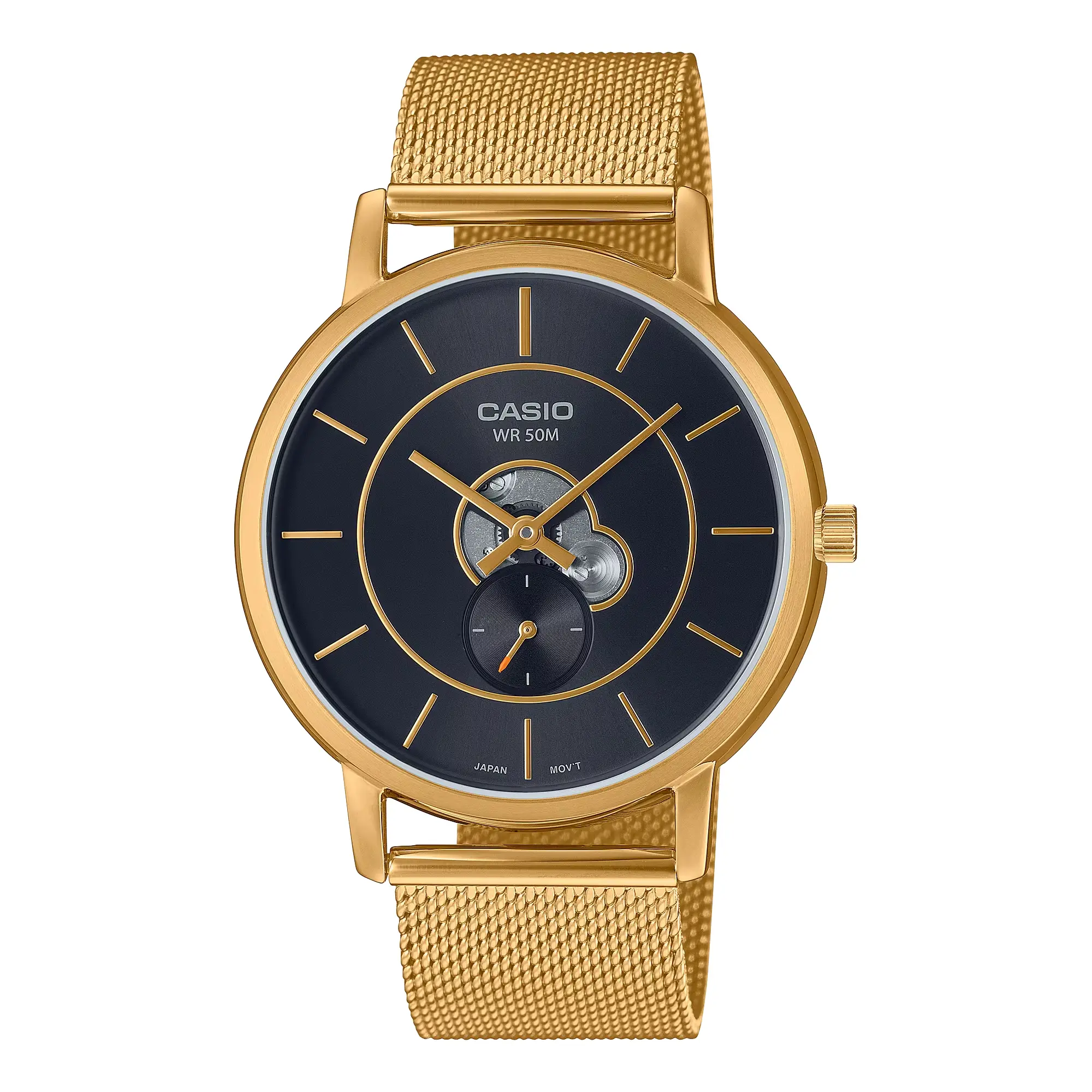 Casio Men’s Gold Mesh Bracelet Watch with Black Dial - MTP-B130MG-1AVDF