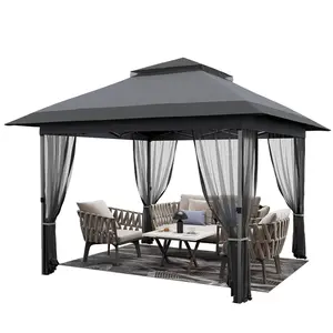 [FLASH SALE] Garvee 12'x12' Softtop Gazebo Outdoor Pop Up Canopy with Mosquito Netting Double Roof for Garden Patio Lawn Party Tent Shelter Grey