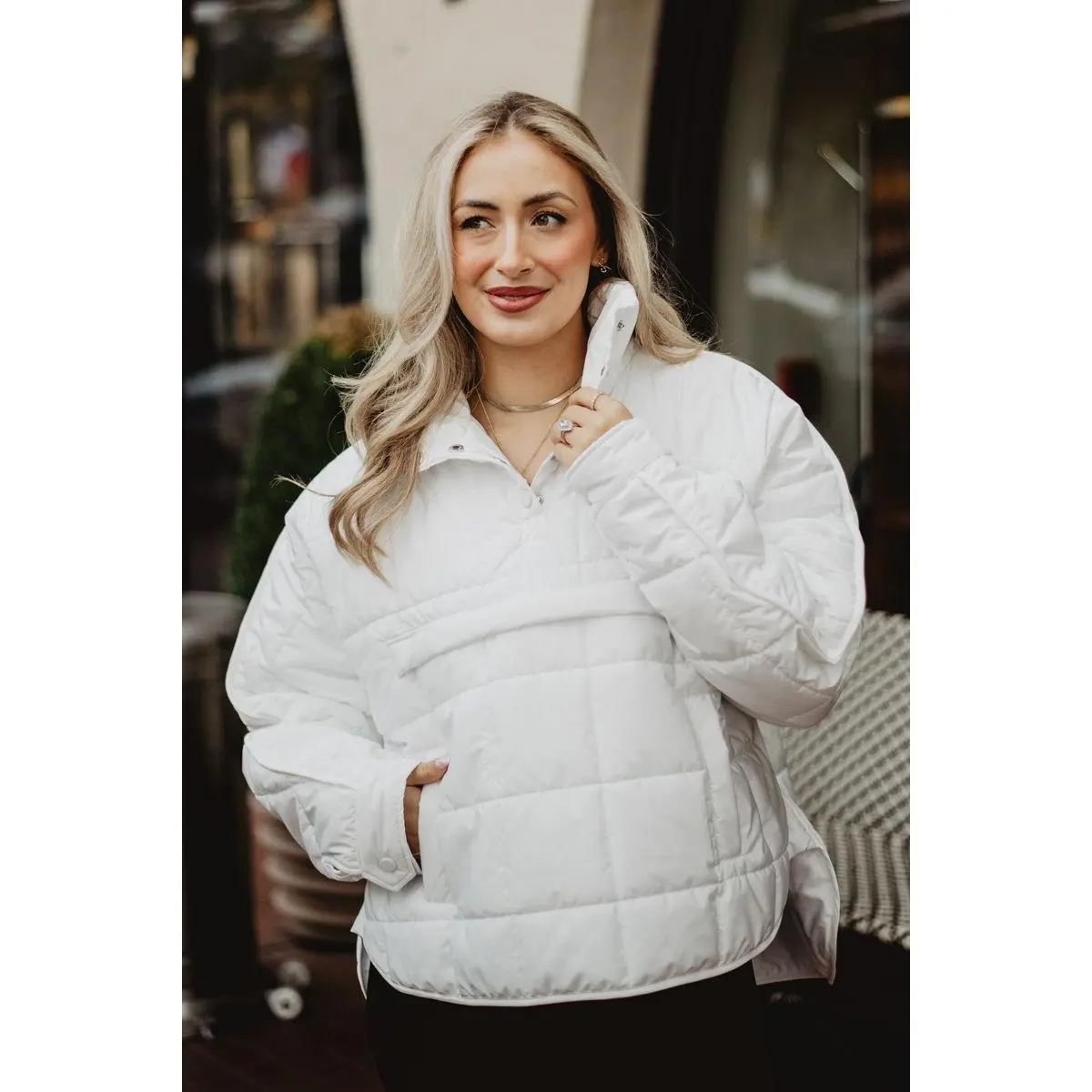 White Puffer Pullover Jacket