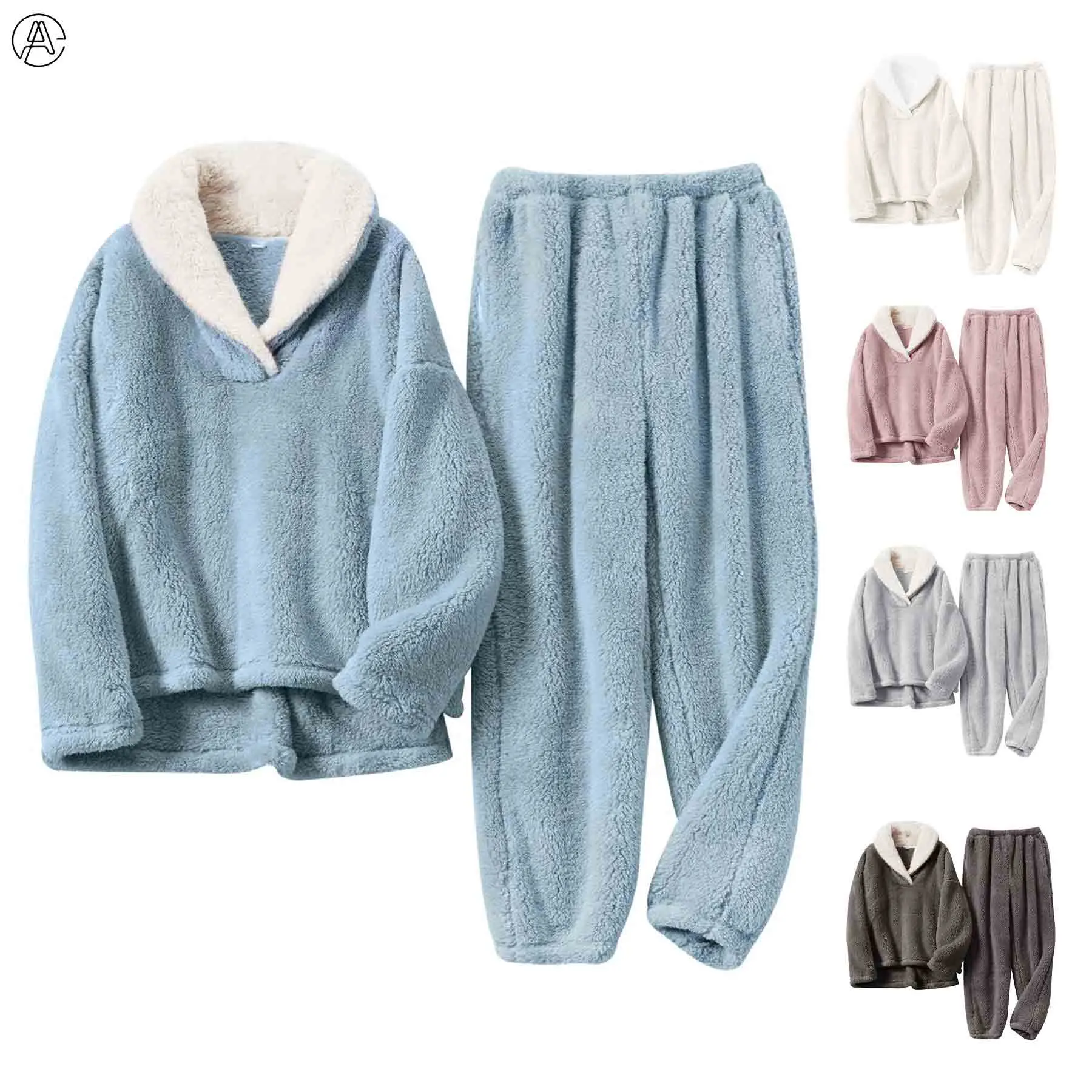 Arssm Women' s Fluffy Pajamas Set Fleece Pullover Pants Loose Plush Sleepwear 2 Piece Pjs Set Warm Loungewear Fuzzy Outfit Long Sleeve pajama sets women