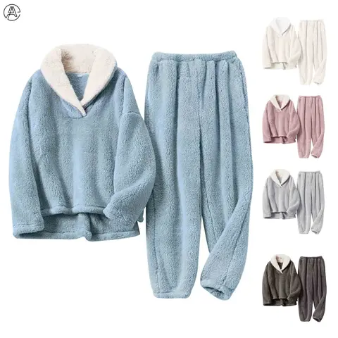 Arssm Women' s Fluffy Pajamas Set Fleece Pullover Pants Loose Plush Sleepwear 2 Piece Pjs Set Warm Loungewear Fuzzy Outfit Long Sleeve pajama sets women