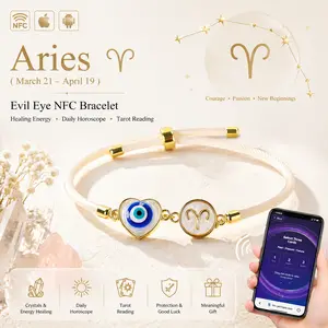 Aries "Cosmic Guide" NFC Bracelet Set - Heart Evil Eye & Shell Zodiac Charm (With 4 Interchangeable Cords)