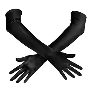 Women’s Long Opera Party Gloves, 1920s Satin Costume, Silk Stretchable Elbow-Length, 21 Inches