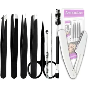 Tweezers Set [9+1 PCS] - Professional Stainless Steel Tweezers for Eyebrows – High-Precision Beauty Tools for Eyebrows, Facial Hair, Splinter & Ingrown Hair Removal