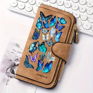 1pc Colored butterfly pattern women's long wallet, multi-functional Stylish Wallet, portable snap coin purse, birthday gift and daily commuting essential, perfect holiday gift, suitable for outdoor, travel and family use, 2.27CYJ-14