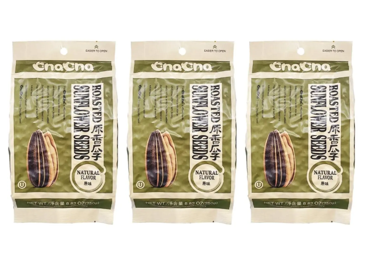 ChaCha Natural Roasted Sunflower Seeds (3 Pack, Total of 750g)