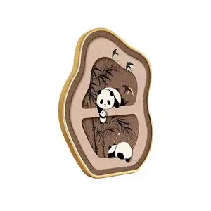 Vintage-style cat art frame with stand, featuring a brown border and shatterproof crystal ceramic surface. Adorned with 3D panda and elephant decorations, it serves as a tabletop ornament for living rooms or bedrooms. Photo