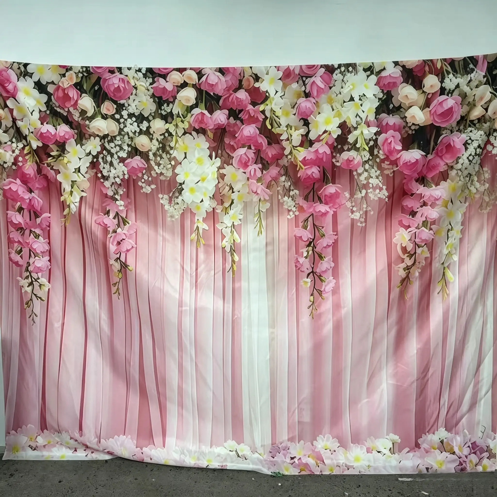 Flower Pattern Curtain Background, 1 Count Romantic Floral Backdrop, Wall Decoration, Photography Background, Indoor and Outdoor Decoration, Wedding