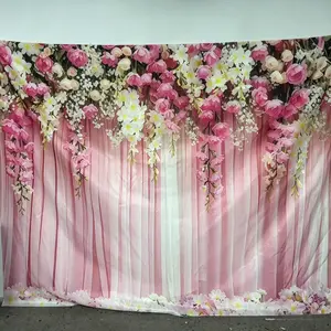 Flower Pattern Curtain Background, 1 Count Romantic Floral Backdrop, Wall Decoration, Photography Background, Indoor and Outdoor Decoration, Wedding