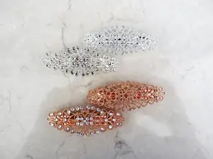 Antique silver or rose gold crystal hair clip clamp barrettes bridal barrette clip