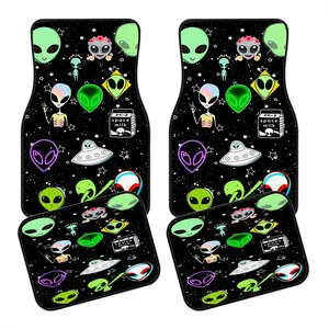 Alien Car Floor Mats Set, Cool Ufo Design Non-Slip Durable Interior Carpet, Polyester Fiber Front and Rear Protection Fits All Vehicles