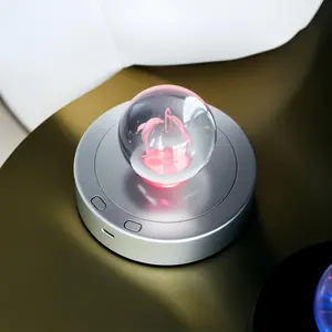 4.5''*1.2'' LED Rotating Display Stand-Positive and Negative Rotation Display with Color Changing Mode LED Lighted Base for Glass Crystal Art Decor(Woodgrain)