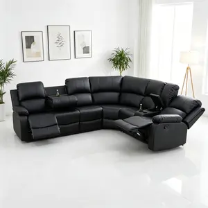 3-Piece Black Semi-PU Leather Recliner Sofa Set, Breathable Durable Dark Exquisite Lounge Sofa, Modern Functional Upholstered Living Room Sofas