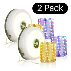 2 Pack Retractable Rechargeable Camping String Lights 2 in 1 Portable 32.8ft Waterproof Outdoor Magnetic Decorative Lamp Adjustable 8 Lighting Modes RGB Color Multifunctional LED Light for Holiday Valentine Decor Camping Tent Hiking Glow