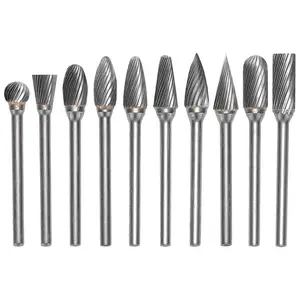 AOYADA Set of 10pcs 1/8 Inch (3mm) Shank Single Cut Tungsten Steel Solid Carbide Rotary Burrs Set for Woodworking Drilling Carving Engraving Tools
