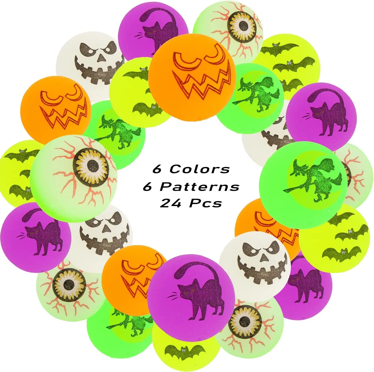 24 PCS Halloween Glow in the Dark Bouncy Balls for Kids, Halloween Party Favors, Non Candy Trick or Treat Toys, Goodie Bag Fillers, Classroom Prizes, Pinata Fillers, Halloween Giveaway Toys