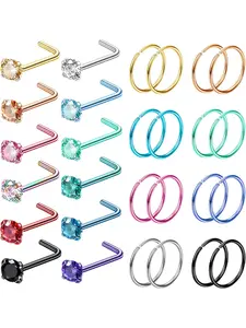 28 PCS Stainless Steel Hoop Nose Ring Cartilage Ring Set 6 Color Set for Men and Women Nose Hoops