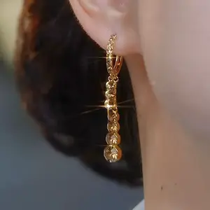 Brown Crystal Tassel Earrings 14K Gold Plated Long Drop Sparkling Rhinestone Design, Korean Style Chic Fashion Jewelry Statement Earrings for Women DZEH3366