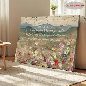 1pc, 2D Flat Frame Canvas Painting, Jeremiah 29:11 Canvas Wall Art Print Rustic Wildflower Scripture Large Wall Art Bible Verse Landscape I Know The Plans I Have for You, Holiday Gift, Beautiful Family Gift, Suitable for Bedroom