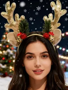 Christmas Headbands Christmas Hairband Bow Reindeer Hair Hoop Headbands Costume Headwear Accessories Glowing Hair Hoop For Christmas Gift 2025 Holiday Party For Kids Women Men Christmas Holiday Parties Favors Light Up Headbands