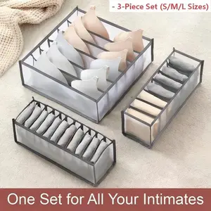 Three-Piece Drawer Organizer Set, Large Medium Small Sizes, Space-Saving Stackable Design, Ideal for Bras, Underwear, Socks, Shirts, Pants