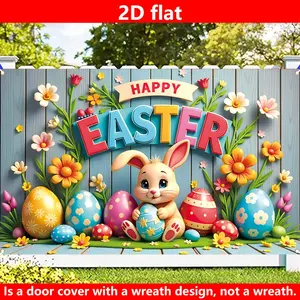 Easter Theme Decorative Flag, 70.87x43.31 Inches, Rabbit and Easter Egg Design, Durable Polyester Material, Perfect Photography Background, Photo Backdrops