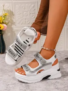 Water diamond thick soled sports sandals for women, thick soled sponge bottom sandals, breathable mesh fashionable open toe sandals, summer comfortable shoes, Velcro design, Lightweight Sandals, Unique Sandals