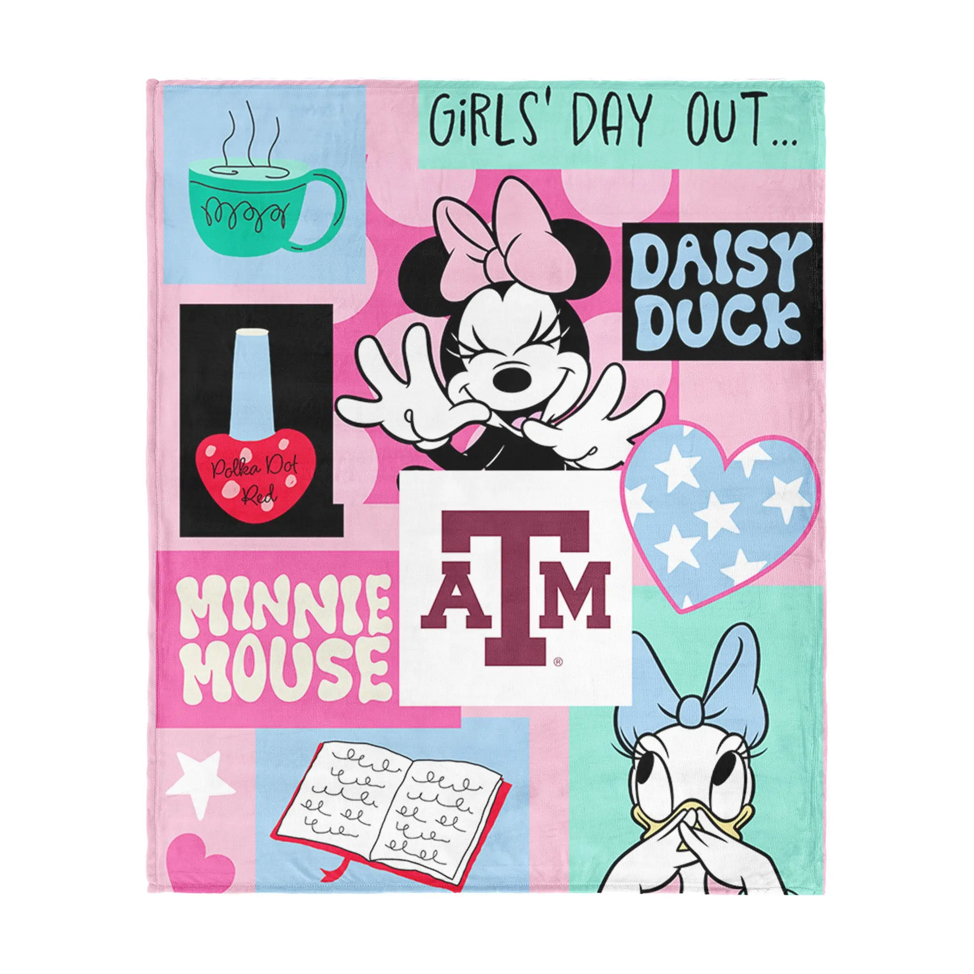 Collegiate Texas A&M University Disney Minnie Mouse Checker Floral Pink Silk Touch Throw Blanket 46x60 inches