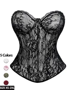 Women's Lace Corset Top, Floral Pattern, Casual Style, Adjustable Tie Back Design, Available in Multiple Colors, Perfect for Parties, Underwear