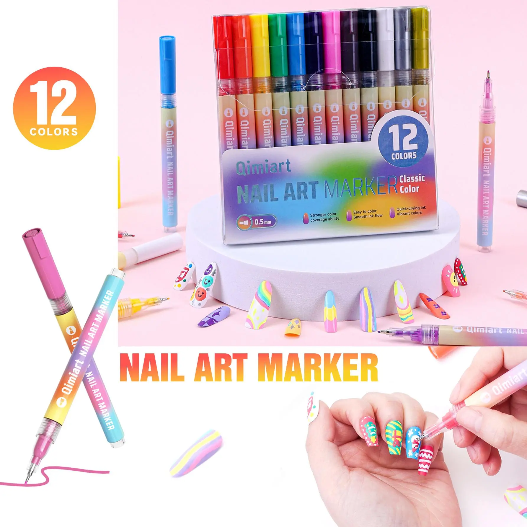 12pcs Acrylic Nail Art Markers, Fast-Drying Tip Pens, DIY Manicure Tools, Professional Nail Art Supplies, Home & Salon Use, Perfect Gift for Women, Nail Care