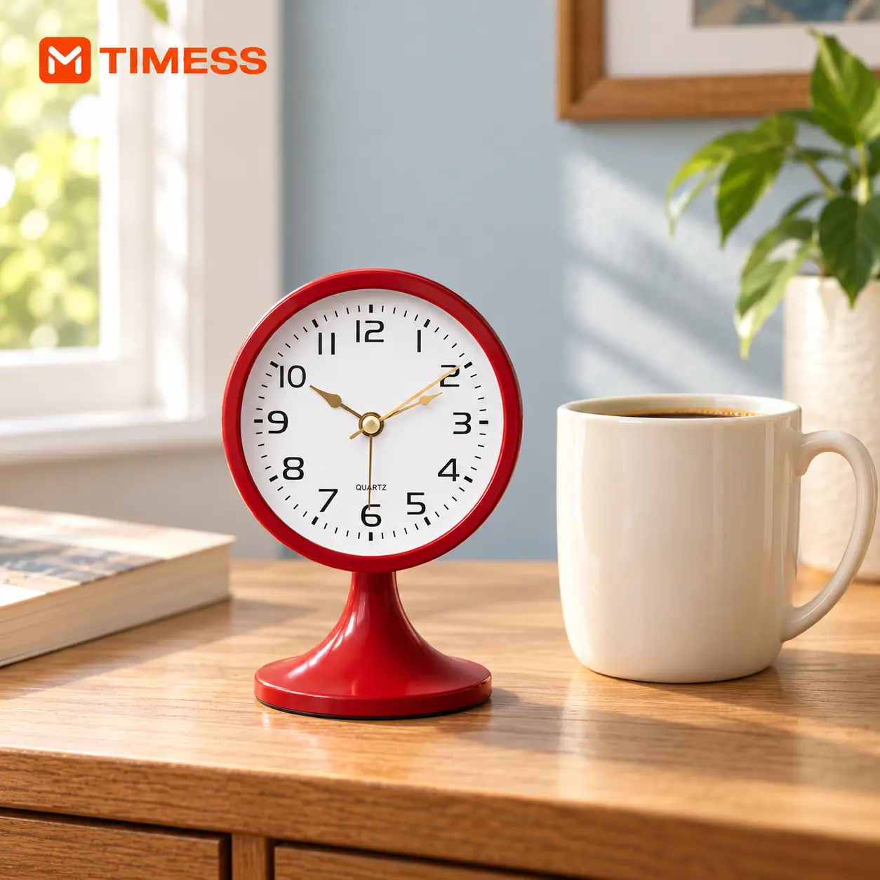 TIMESS 5.2" Miniature Tabletop Alarm Clock - Creative Decorative Classic Daily Accurate Quartz Clock with Non-Ticking Silent Design, Night Light for Bedroom Shelf, Battery-Operated Home Decor