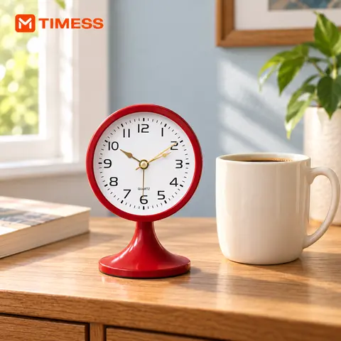 TIMESS 5.2" Miniature Tabletop Alarm Clock - Creative Decorative Classic Daily Accurate Quartz Clock with Non-Ticking Silent Design, Night Light for Bedroom Shelf, Battery-Operated Home Decor