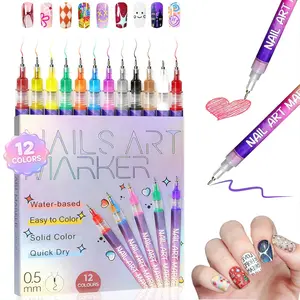 1 Box 12 Color Nail Polish Pens, 3D Manicure Pen Set, Nail Dot Painting Brush, DIY Nail Art Marking Drawing Pen, Nail Design Pen