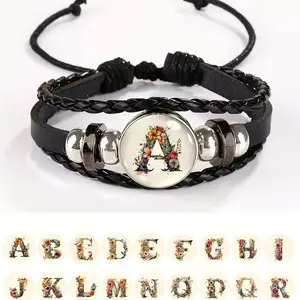 Personalized Initial Letter Bracelet – Adjustable Black Braided PU Leather Alphabet Bracelet, Custom Monogram Jewelry Gift, simple bracelet, and fashionable, English letters