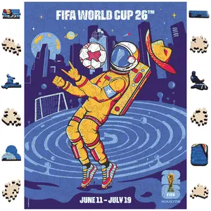 FIFA World Cup 2026 City Puzzle Houston City Poster - Wooden Puzzle for Adult, 200 Pieces Unique Shape Puzzle, 5MM Thick, Creative Collectible Gift for Fans, Officially Licensed Product, 9.3x11.8''