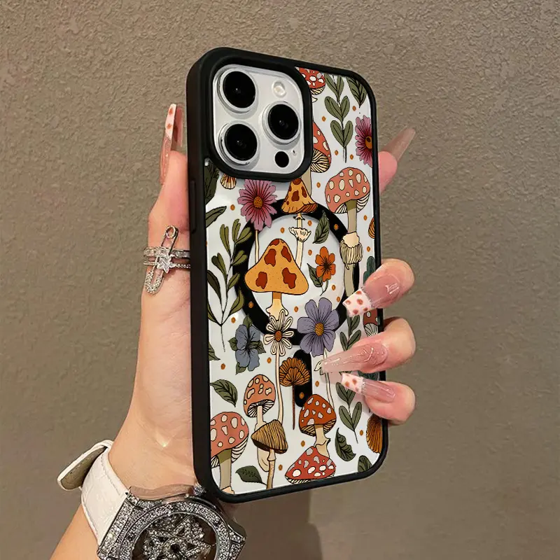 Creative Forest Mushroom Pattern Premium Magnetic Phone Cases for iPhone17 Pro Max Plus Air/ 16 15 14 Pro Max 13 12 11 Plus Smartphone Shockproof Protection  Cover Cellphone Protective magsafe magnetic case Aesthetic Resistance Casing