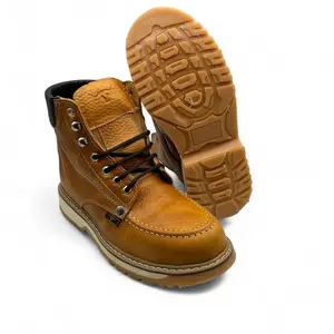 Men Genuine Leather Moc Toe Work Boots Footwear Shoe Comfort Lightweight