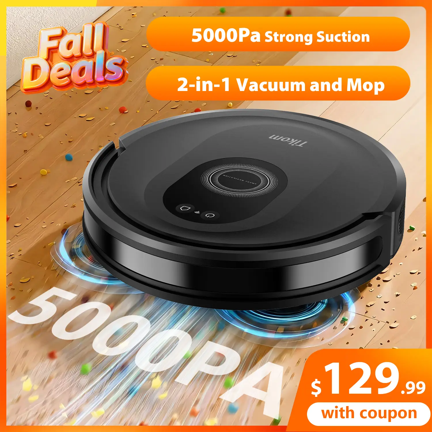 Tikom Robot Vacuum and Mop Combo, 5000Pa Powerful Suction, 150 min, Ultra-Slim, Self-Charging Robot Vacuum Cleaner for Carpet, Pet Hair, Hard Floors,