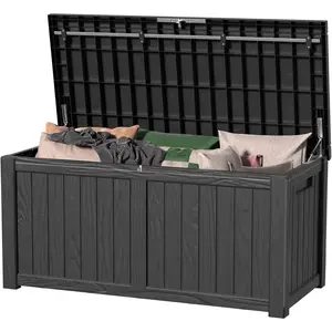 120 Gallon Outdoor Storage Box - Deck Waterproof Patio Furniture, Garden Tools, Cushions, Pool Accessories Outside Storage Resin Box,(Black)