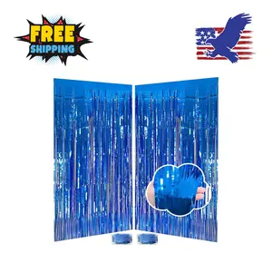 Blue Streamers Party Decorations 3.3x8.2ft, 2 Pack Dark Blue Tinsel Backdrop