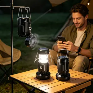 ISUNMEA 2-in-1 solar fan and lantern, outdoor camping light, three charging modes, hanging and waterproof, suitable for camping, power outages, emergencies, hot weather, and mountain climbing High Lumen Flashlight