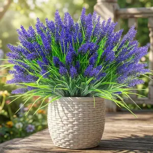 22 Pcs UV Resistant Artificial Outdoor Lavender Flowers, Fake Purple Greenery Plants Grass for Pot Decor, Suitable for Window Garden Patio Hanging Planter Pathway Front Porch Decoration