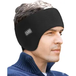 Double-Layer Ear Warmer Headband - Knit Fuzzy Lined Ear Muffs for Men Women Ear Covers for Cold Weather Running Cycling