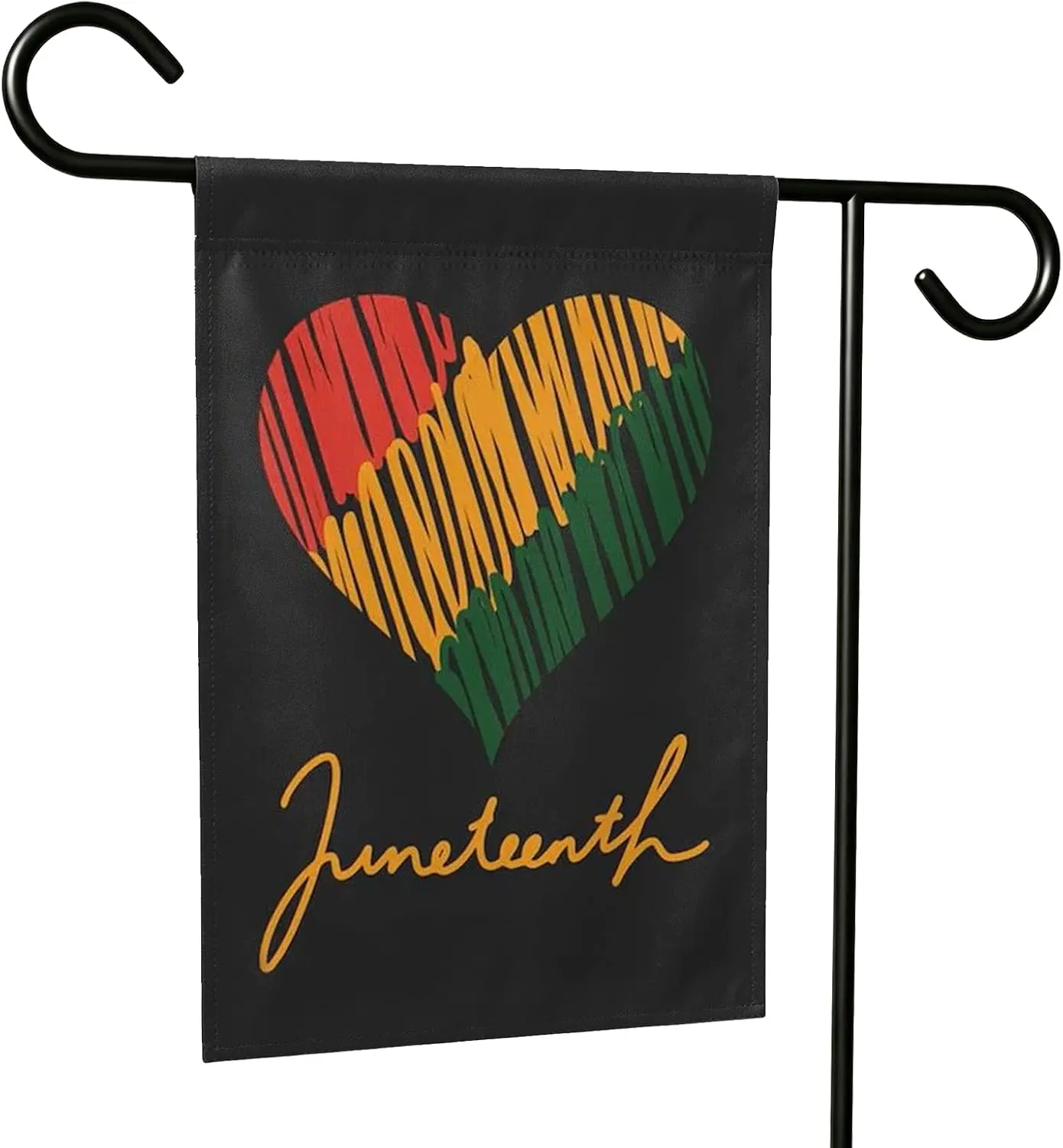 12×18 Inch Double Sided Juneteenth Garden Flag, Hand Drawn Red Yellow Green Heart Black Background Yard Banner, African American Freedom Day Front Porch Outdoor Decor, Juneteenth Holiday Home Gift
