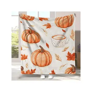 Cozy Pumpkin Latte Flannel Throw Blanket - Soft, Warm & Versatile For Couch, Bed, Travel | All-Season Home Decor-30*40in