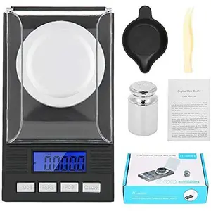 Digital Milligram Jewelry, LED Digital Display Mini Portable High Precision 0.001g Pocket Jewelry with Calibration Weights Tweezers and Weighing Pans (10g)