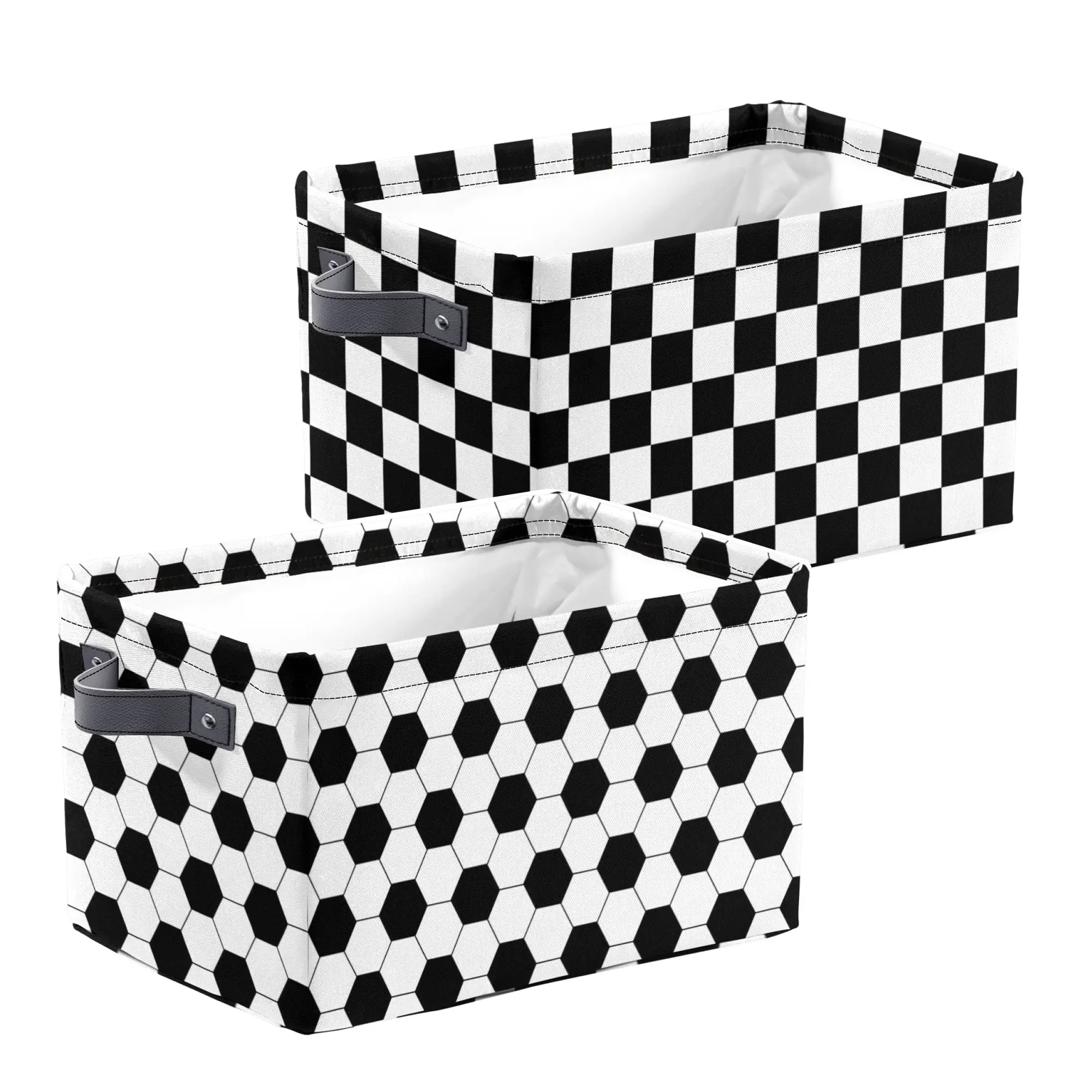Classic Rectangular Canvas Laundry Hamper - Football Pattern, Black White Checkered Design, Lightweight Foldable Indoor Storage Basket for Home Bedroom Wardrobe
