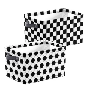 Canvas Laundry Hamper with Football Pattern - Lightweight Foldable Toy & Dirty Clothes Storage Basket - Black White Checkered Design for Home Bedroom Wardrobe Office