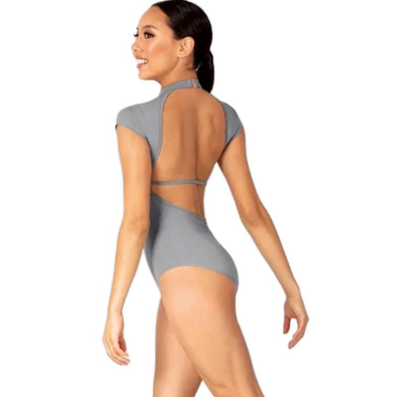 Baltogs mock neck short sleeve leotard tank charcoal gray color dance dancewear adult XS Fluffy Three-Layer
