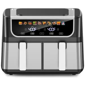 9QT Dual Basket Air Fryer, 2 Independent 4.5Qt Baskets with Sync Finish & Hi-Fry, Double Digital Oven with Easy-View Windows, Nonstick Dishwasher-Safe, Auto Shutoff - Black